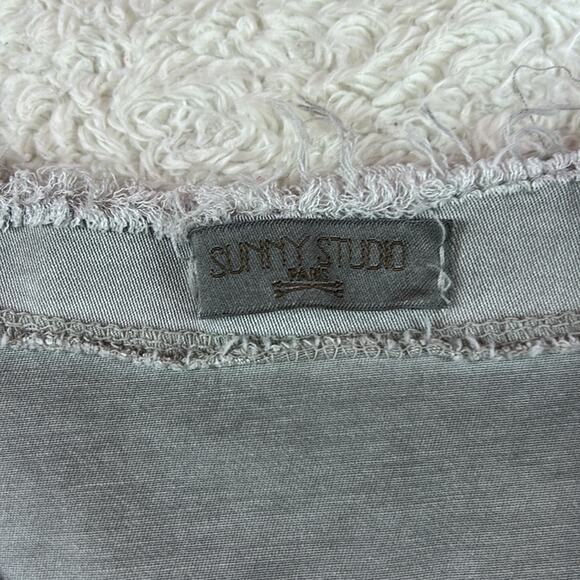 Sunny Studio Paris grey raw edge bling pocket button down shirt, 9 - Picture 8 of 10